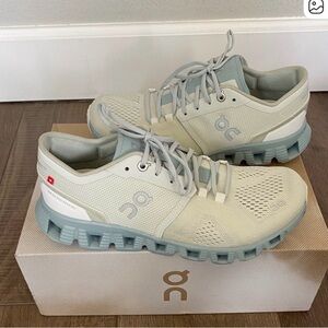 On Running Women's Athletic Shoes in Light Sage and Pale Blue
